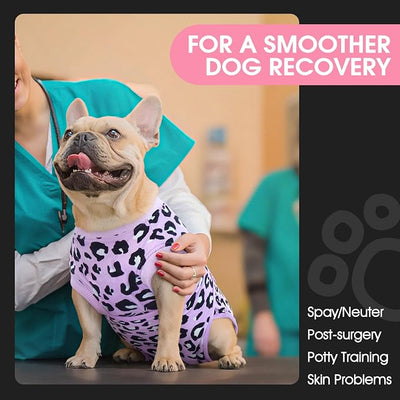 FUAMEY Recovery Suit for Dogs After Surgery,Soft Breathable Dog Bodysuit E-Collar & Cone Alternative Surgical Suit,Male Female Dog Neuter Spay Suits Anti Licking Wounds Onesie Purple Leopard XL