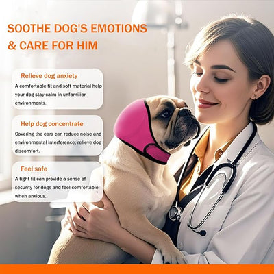 SEIS Calming Dog Ears Cover, Swimming Waterproof Pet Ear Caps, Large Dog Shower Cap for Ear Protection for Bath for Grooming (Pink, M (Head Circumference 14"-19"))