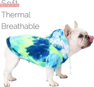 Dog Hoodie Tie Dye Dog Sweatshirt Chic Winter Clothes Ultra-Soft Warm Sweaters for Small Medium Dogs Fashion Pet Clothes for Dogs (Blue/Yellow/Green, X-Large)