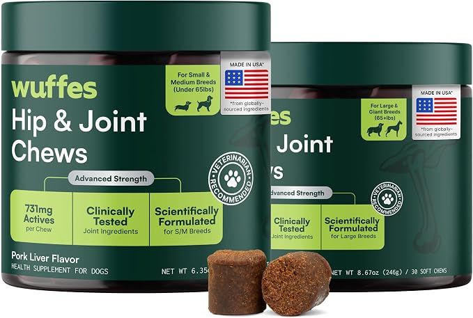 Advanced Dog Hip and Joint Supplement with Glucosamine, Chondroitin, Omega 3, MSM, and Green Lipped Mussel, (Pack of 2, Small & Large Breed)