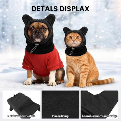 Dog Snood Winter Hood with Ear Protection, Fleece Neck Warmer for Dogs, (Black, Small)