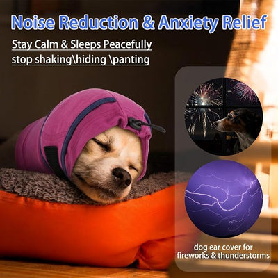 MIGOHI Small Dog Ear Muffs for Noise Anxiety, Soft Calming Hoodie for Fireworks & Thunderstorms, No Shake Ear Wrap Dog Hematoma, Adjustable Head Cover for Dogs Bath Grooming,Chihuahua Yorkie,Purple S