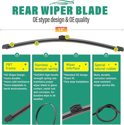 26" 22" 13" Windshield Wiper Blades Replacement for Porsche Cayenne 2019 2020 2021 2022 2023 2024 2025 Premium All Weather Front Rear Wipers Set - OEM Quality (Pack of 3)