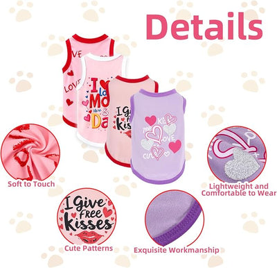 Topbuti 4 Pack Dog Shirts Summer Pet T Shirts Puppy Clothes Dog Clothing Breathable Cat Sleeveless Vest for Small Dogs Cats (Large, Love)