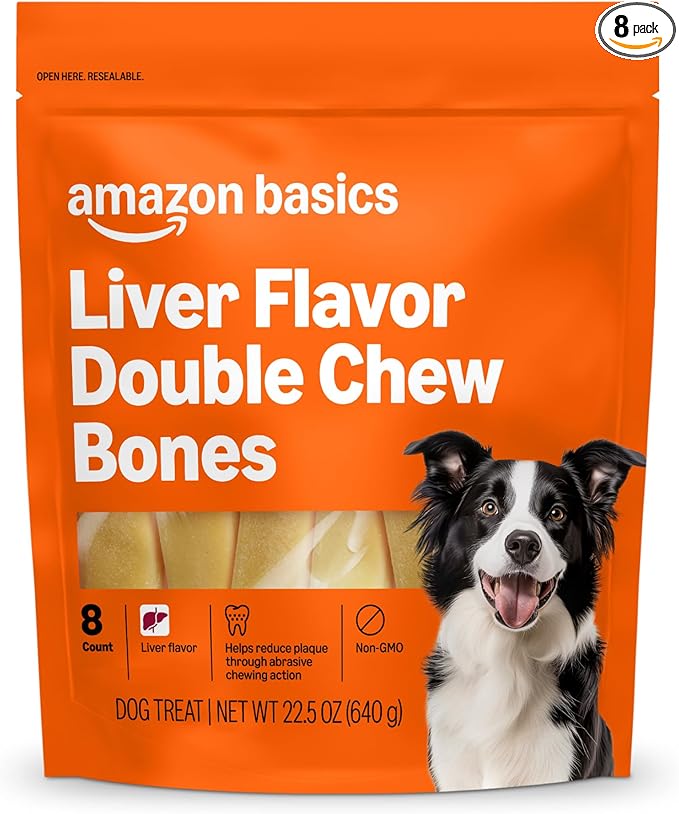 Double Chew Bone Dog Treats, Liver - 8 Count, 1 Pack