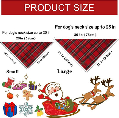 Unique Style Paws Dog Christmas Bandanas 1PC Washable Cotton Triangle Red Plaid Dog Scarfs for Small Medium Large Dogs and Cats