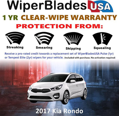WiperBladesUSA Wiper Blades Set w/ 1yr warranty compatible with Kia Rondo 2017 Wipers (Set of 3) w/Rear Wiper Pulse Wipers