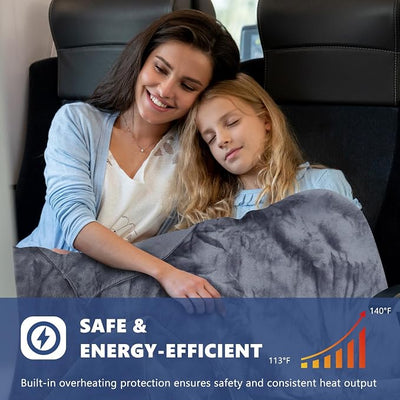 Heated Car Blanket,Stored As A Pillow,Electric Warming Blanket,3 Temperature Settings,Timer,Machine Washable,12/24 V Electric Blanket with Storage Bag 59x43 in