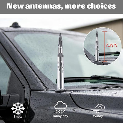 Famobay Chrome Stubby Bullet Antenna Car Truck Antenna Chevy Silverado & GMC Sierra Trucks Heavy Duty Pickup Trucks Accessories（7.8inch Chrome Spiral Pattern）