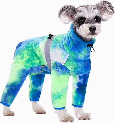 Dog Coat, Tie Dye - Blue Polar Fleece Jumpsuit for Small Medium Dogs, Winter Jacket, Reflective Onesies, Full Body Vest, Four-Legged Warm Clothes