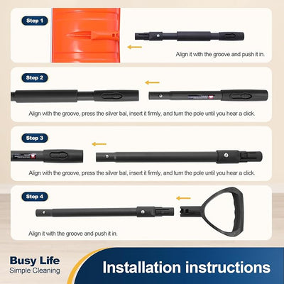 Yocada Snow Shovel for Driveway Home Garage Snow Removal | Aluminum Strip with D-Grip Handle 55 inch Long Large Capacity Shovel for Garden Car Camping Outdoor Orange