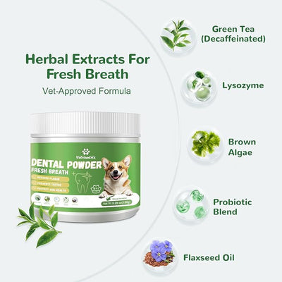 Dog Teeth Cleaning Powder, Dental Powder for Dogs Teeth Tartar Remove & Plaque Off, Fresh Breath for Dogs with Natural Plants Blend and Postbiotics, 80g