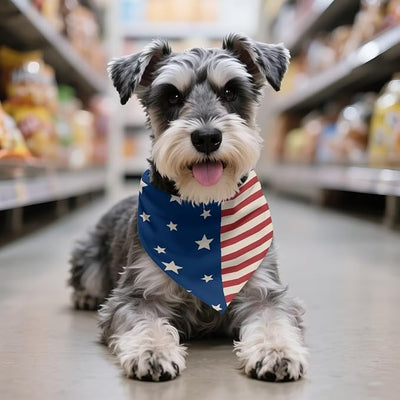 KEIAHUAN Patriotic Dog Bandanas American Flag Handkerchief Scarf Triangle Bandana Reversible Adjustable Holiday Scarves for Boy and Girl