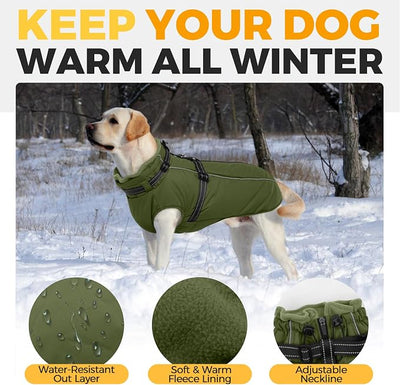 Lelepet Waterproof Dog Jacket with Harness Built in Warm Dog Winter Coat, Reflective Jacket Fleece Jacket, Dogs Coats for Small Dogs, Thermal Pet Snowsuit for Cold Weather, Yorkshire, Army Green, S