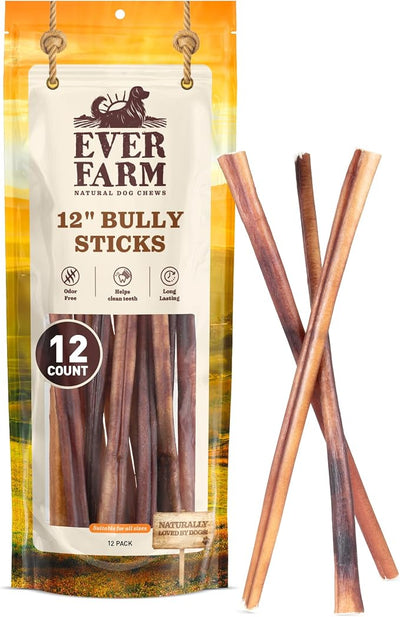Pet Odor-Free Standard Bully Sticks (12", 12 Pack) – 100% Grass-Fed Beef Pizzle Dog Chews, Fully Digestible & Long-Lasting Dental Treats