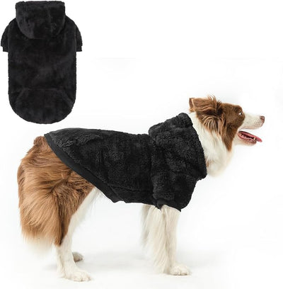 SCENEREAL Fleece Dog Sweaters Hoodie for Small Medium Large Dogs Girls Boys, Plush Fuzzy Dog Clothes Hoodies with Leash Hole, Winter/Fall Puppy Cold Weather Coat, Sherpa Hooded Sweatshirt, Black L
