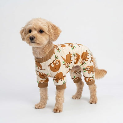 Fitwarm Sloth Dog Fleece Pajamas, Soft Winter Clothes for Small Dogs Boy Girl, Funny Pet Outfit, Brown, Cream, XXL