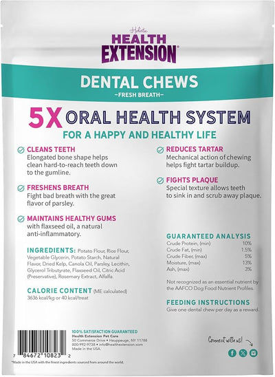 Health Extension Fresh Breath Dental Bones for Dogs, 14 Small Bones, Freshens Breath, Cleans Teeth, Healthy Gums, Training or Reward, 6 oz Bag (Pack of 1)
