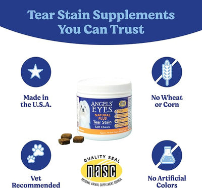 Angels' Eyes Natural Tear Stain Prevention Soft Chews for Dogs | Chicken Flavor | 90 Count | Daily Supplement for All Breeds | No Wheat or Corn | Cranberry, Eyebright & Marshmallow Root | NASC Seal