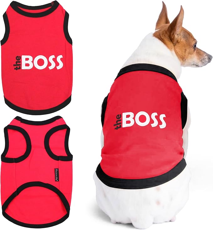 Boss Dog Shirt – 100% Cotton Red Shirts for Medium Dogs – Sleeveless Puppy Clothes – Lightweight Dog Apparel – Breathable and Soft Dogs Clothes - Stretchy Pet T Shirts