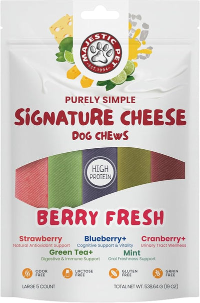 Majestic Pet Himalayan All-Natural Yak Style Cheese Dog Chews Made w/ 100% Cows Milk- Long Lasting Dental Chew for Dogs - Healthy Pet Treats w/Beneficial Ingredients (Berry Fresh, Large, 5 Pack)