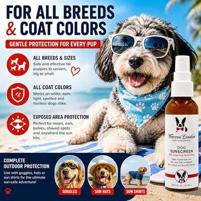 Warren London Dog Sunscreen Spray Protection with Aloe Vera I Dog Skin Soother I Puppy Sunblock I Made in USA- 4oz