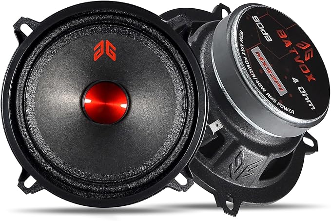 MX52P1 Loudspeaker 5 Inch Midrange 160 Watts 4 Ohms Red Dust Cap, Premium Quality Audio Door Speakers for Car or Truck Stereo Sound System, Black (2 Speakers)