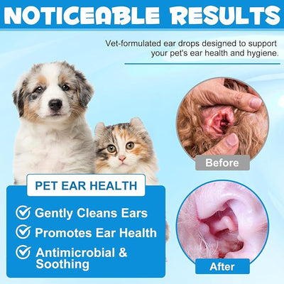 Dog Ear Infection Treatment Drops Yeast Ear Infection Treatment with 1% Hydrocortisone Ear Mites Treatment for Dogs Cat & Dog Ear Cleaner for Itchy Ear Relief (60ml)