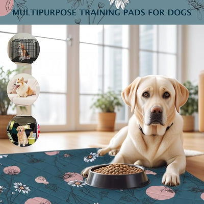 IEUUMLER Washable Pee Pads for Dogs, 1 Pack Non-Slip & Waterproof Pack Whelping Pad, Reusable Washable Puppy Potty Training Pad with Fast Absorbent for Playpen EU007 (Navy Blue Daisy, 63"X63"-1pcs)