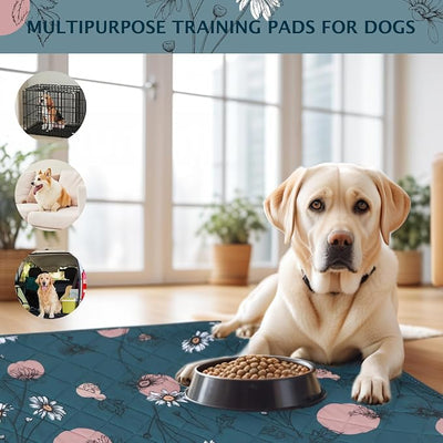 IEUUMLER Washable Pee Pads for Dogs, 2 Pack Non-Slip & Waterproof Pack Whelping Pad, Reusable Washable Puppy Potty Training Pad with Fast Absorbent for Playpen EU007 (Navy Blue Daisy, 24"X18"-2pcs)