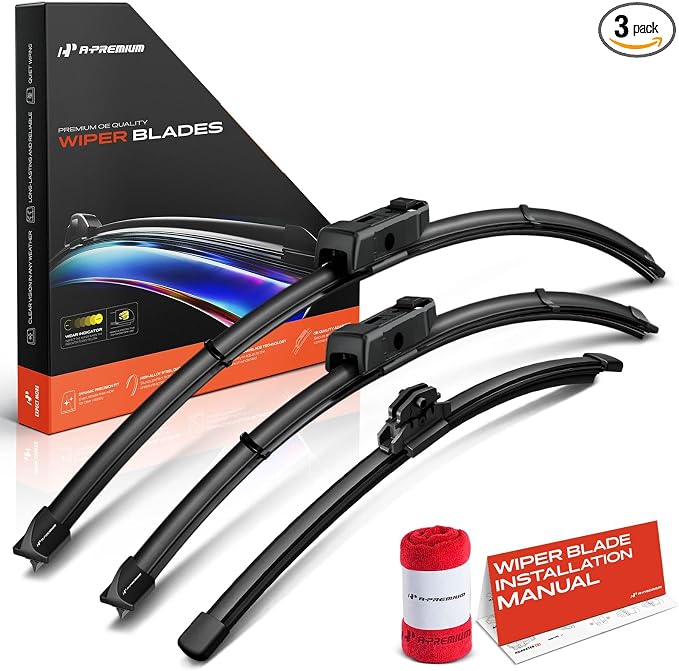 A-Premium 26"/20"/15" Windshield Wiper Blades Compatible with Audi Q7 2016-2024 - Front Rear Wipers Blade Set for TLPN/FR_DA Arm Connector, with Wear Indicator & Towel (Pack of 3)
