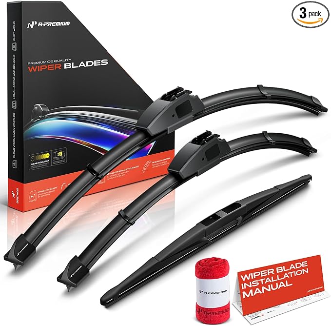 A-Premium 24"+17"+14" Windshield Wiper Blades with Wear Indicator & Towel | Compatible with Infiniti QX50 2014-2017, EX35 2011-2012, EX37 2013, Front Rear Wipers Blade Set for Hook/RL3 Arm, Pack of 3