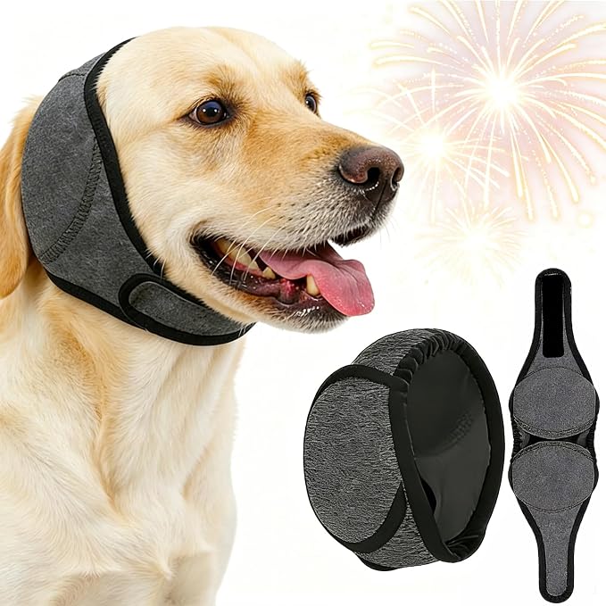 LHP Dog Ear Muffs Noise Cancelling, Calming Ear Cover Protection for Anxiety Relief, Thunder, Fireworks, Ear Wraps for Dog Travel and Grooming, Hematoma Prevention (Gray, S)