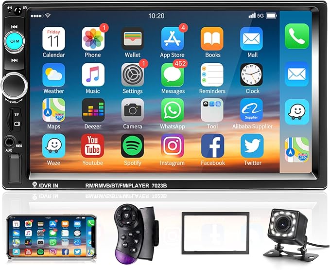 Car Stereo Double Din Car Radio 7 Inch MP5 Player with HD Touch Screen Digital Display Bluetooth Multimedia Support PhoneLink USB SD Aux-in 2 Din Autoradio with Backup Camera