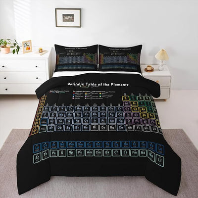 Erosebridal Chemistry Theme Bedding Sets Queen Size, Periodic Table of Elements Comforter Set, Science Chemistry Lovers Duvet Sets for Kid Teens Boys Man Bedroom Decor Bedding Set, Black