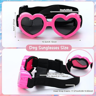 Small Summer T-Shirts Set Include Adjustable Pet Hat with Ear Holes Breathable Hawaiian Dog Shirt Heart Shape Sunglasses Beach Outfit Set for Puppy Small Medium Pets Dog Cat(Pink,S)