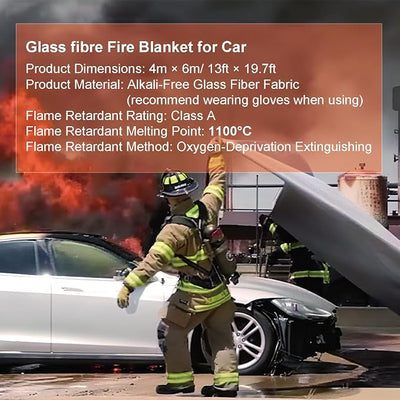 EV Car Fire Blanket, Large Fire Blankets for Electric & Gas Vehicles | 1100°C Emergency Fire Suppression Blanket, Survival Safe Blankets for EV Battery & Engine Fires (13×20ft)