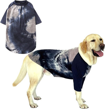 Dog Cotton Black Grey Tie Dye T-Shirts Soft and Stretchy Breathable Pet Shirt Pajamas Pets Clothes for Large Dogs,2XL Grey