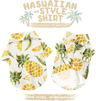 Hawaiian Dog Shirt – Lightweight and Breathable Summer T-Shirt with Tropical Prints, Fun Beach Outfit for Small, Medium, and Large Dogs, Perfect for Hot Days and Outdoor Vacation.Pineapple L
