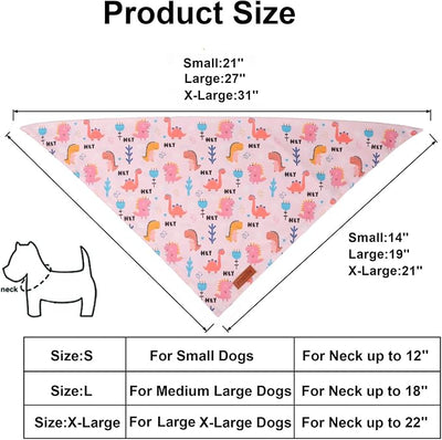 PTDECOR Dinosaurs Dog Bandana, Cute Dinosaurs Design Reversible Pet Scarf Bib, Premium Durable Fabric, Adjustable Pink Blue Bandanas for X-Large Dogs Pets (X-Large)