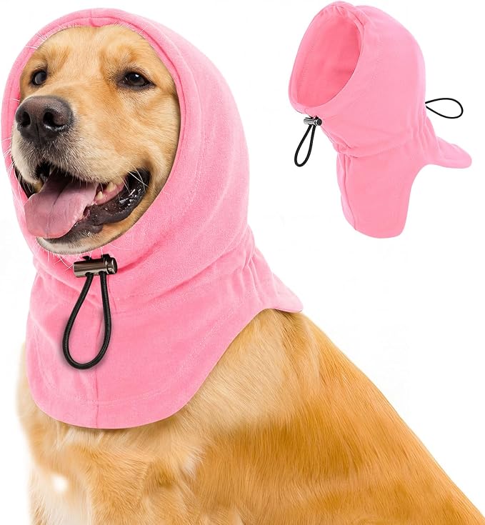 Dog Calming Hoodie Pet Ear Cover, Adjustable Headband for Small Medium Large Dogs, Pet Muffs Head Wraps for Grooming Firework Thunderstorms, Pink XL