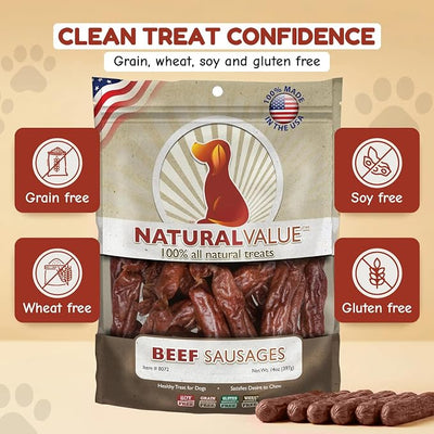 Loving Pets Natural Value Beef Sausages - Soft Jerky Dog Treats for Large & Small Breeds - Healthy Gluten, Wheat, Soy & Grain Free Pet Treats for Dogs