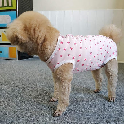 Dog’s Recovery Suit Post Surgery Shirt for Puppy, Wound Protective Clothes for Little Animals(Pink Stars-l)