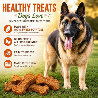 Gaines Family Farmstead Sweet Potato Dog Bones 4 Pack – 32 oz Bags, All-Natural, Single Ingredient, Grain-Free Dog Treats for Digestive Health, Training & Rewards – High-Fiber, Made in USA