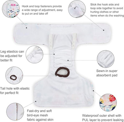 CuteBone Dog Diapers Female Washable Small Medium Large 3 Pack Reusable Doggie Diapers Puppy Period Pants for Doggy Heat Cycle Peeing D31L