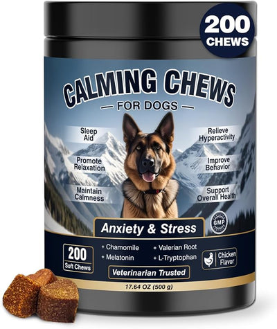 Calming Chews for Dogs 200ct, Dog Calming Chews - Anxiety and Stress Relief Treats Melatonin Bites Sleep Aid for Small/Medium/Large Dogs Calm Dog - Separation, Fireworks, Thunder, Barking - Chicken