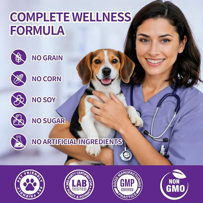 40 in 1 Dog Vitamins and Supplements 200Ct Dog Multivitamin Chewable, Immunity Support Multivitamin Vitamins with Turkey Tail Mushroom, Skin & Coat, Mobility, Gut & Heart Health, Hip & Joint Support