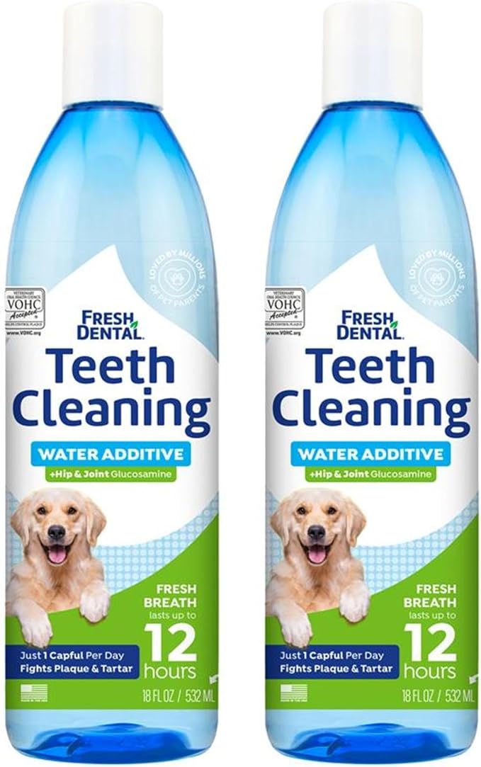 Fresh Dental Dental Health Solution + Hip & Joint for Dogs - 2-Pack, 18oz Each - Teeth Cleaning Solution, Better Value for Daily Use
