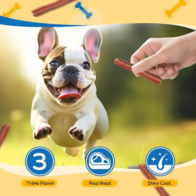 gazeupon Soft Dog Jerky Treats for Large Dogs, Triple Flavored Meat Strips, Healthy Training Snacks Made with Real Chicken, Duck, Beef