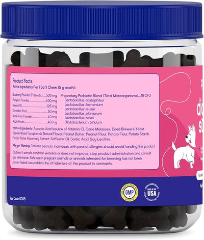 PupGrade Digestive Support for Dogs - Prebiotic + Probiotic Supplement with Enzyme Blend - Gut and Immune Support - Pumpkin, Blueberry, Mineral Oil, Peanut Butter Flavor - 180 Soft Chews